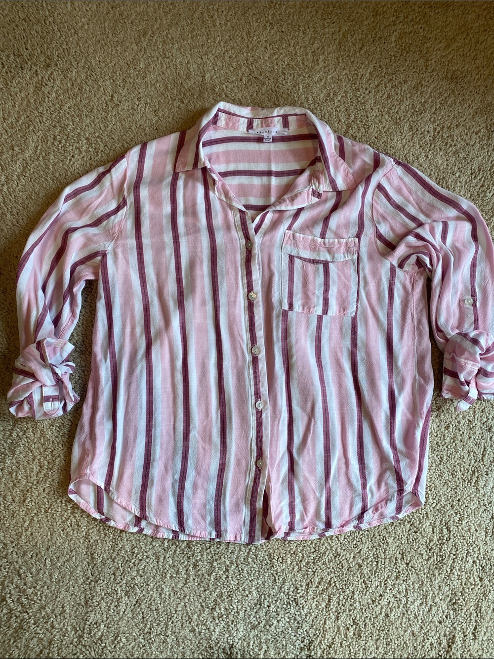 Jane and Delancey Pink and White Striped Button-Down Shirt
